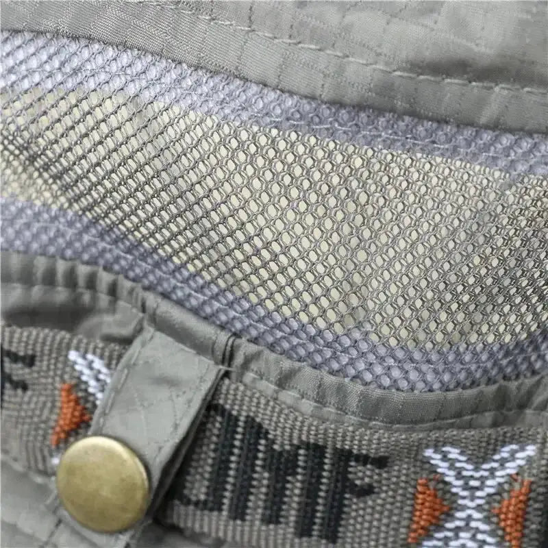 Summer men bucket hat with mesh back panel, gray fabric, UV protection