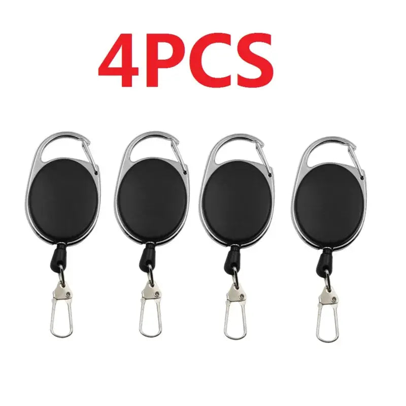 Simples Market 4-pack retractable badge reels with quick-release clips, black fly fishing zingers