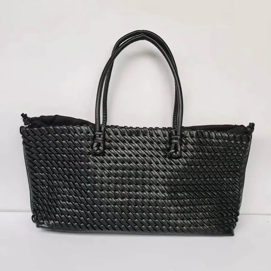 Woven tote bag by Simples Market, black, large-capacity shoulder bag