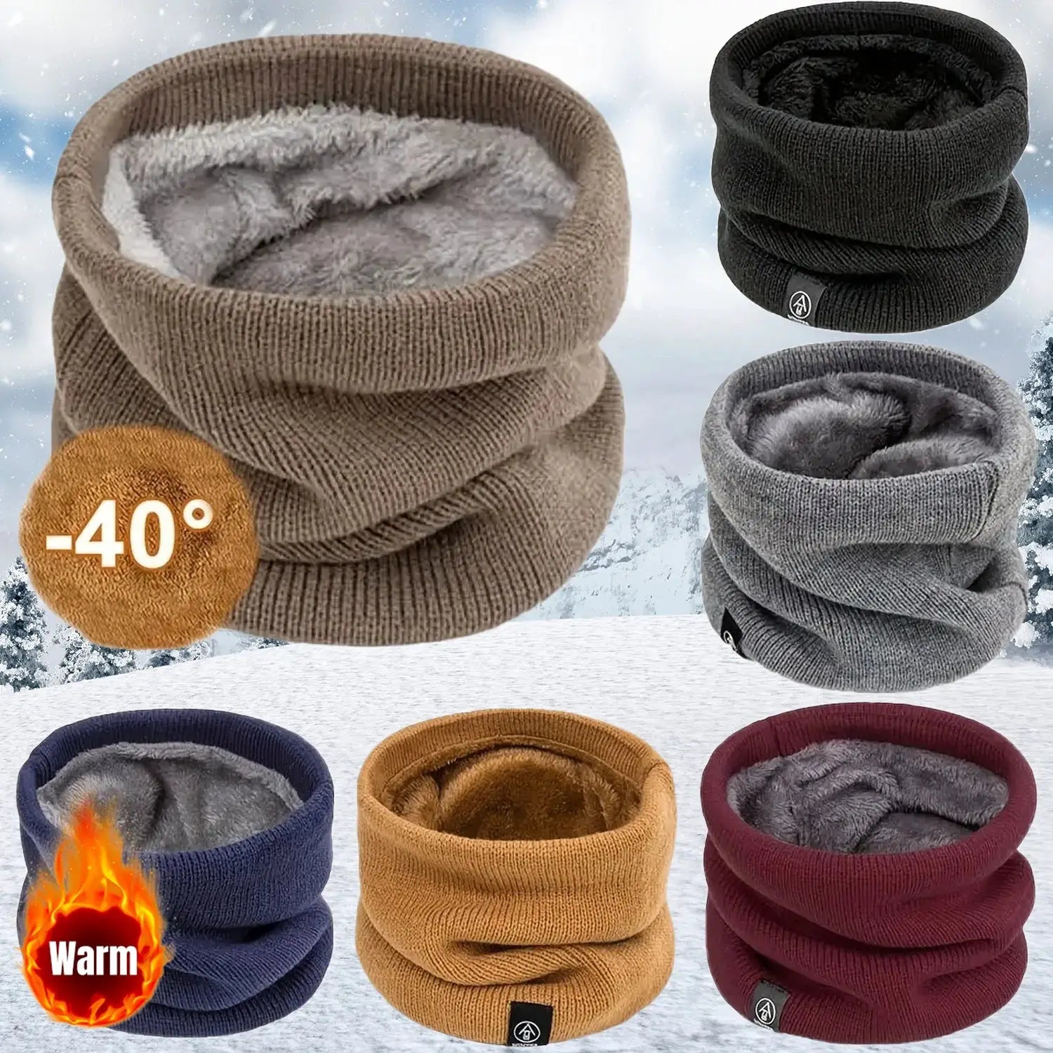 Unisex Winter Knitted Neck Warmer Thick Plush Warm Scarf Windproof Outdoor Skiing Running Hiking Neck Cover