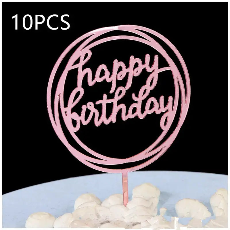 10 Pcs Rose Gold Silver Black Acrylic Cake Toppers Set For Birthday Parties Baby Showers And Dessert Decoration