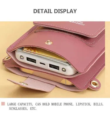 Simples Market women pink soft leather crossbody bag with phone pocket; large capacity for phone, lipstick, bills