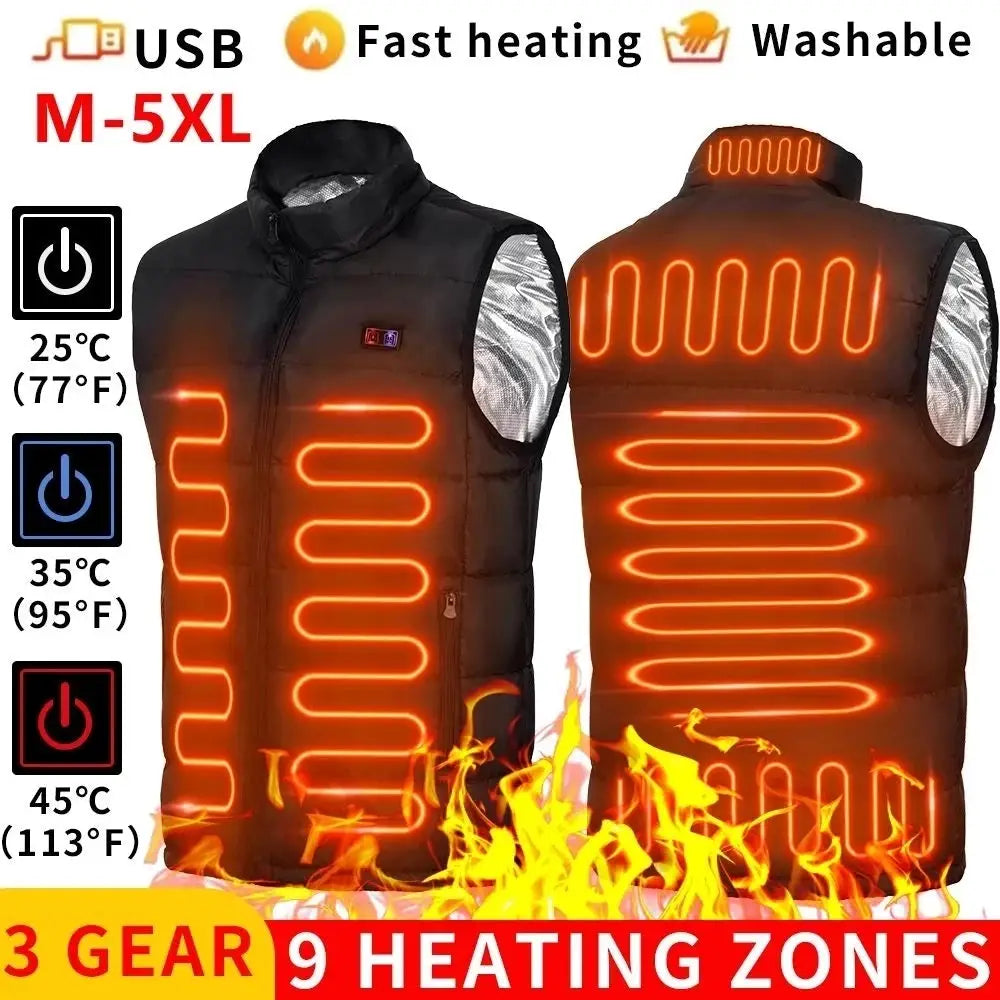 9 Zone Heated Vest Graphene Heating Jacket Unisex USB Powered Coat For Camping Outdoor Sportswear