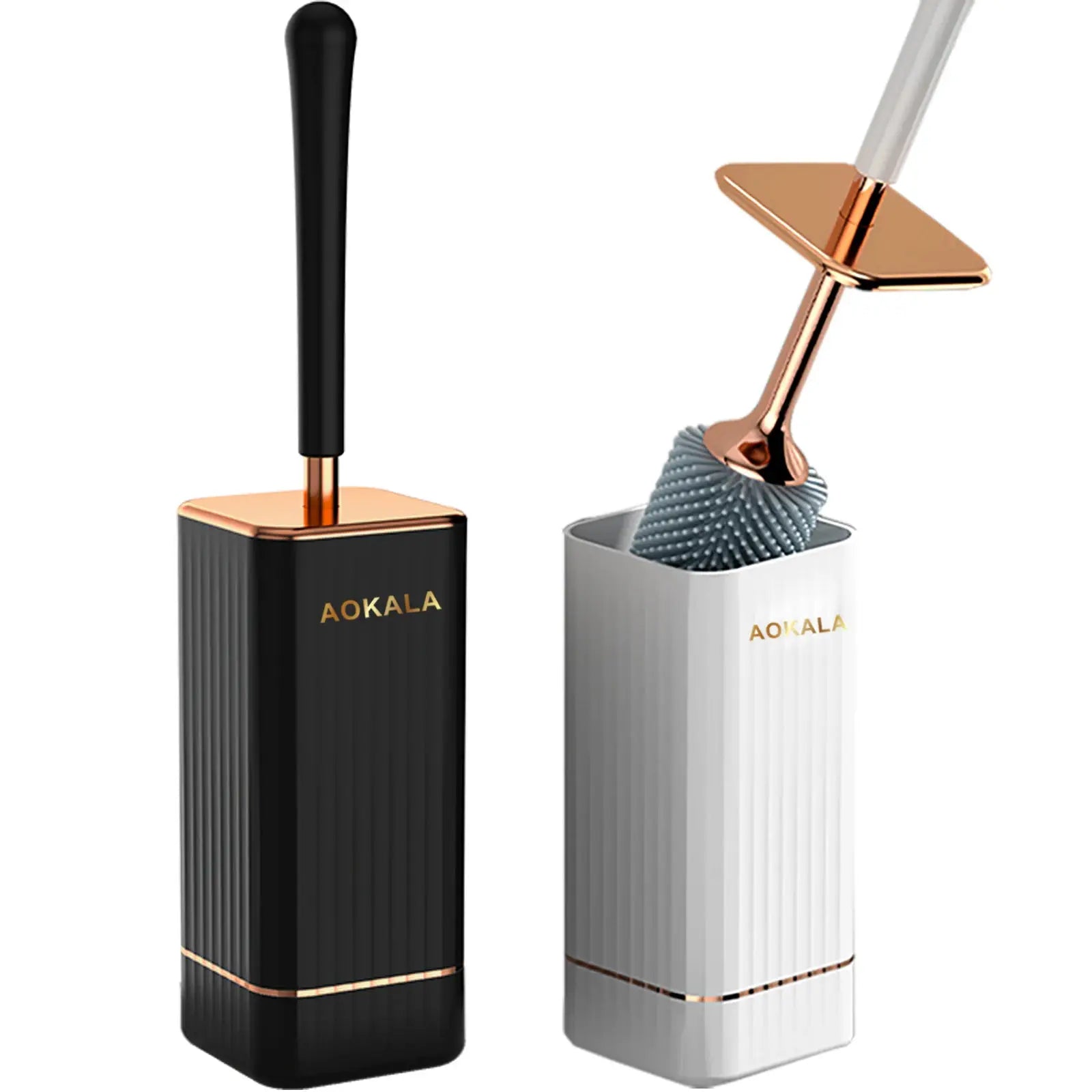 Aokala Toilet Brush And Holder Silicone Set With Long Handle For Deep Cleaning In Modern Bathroom Design