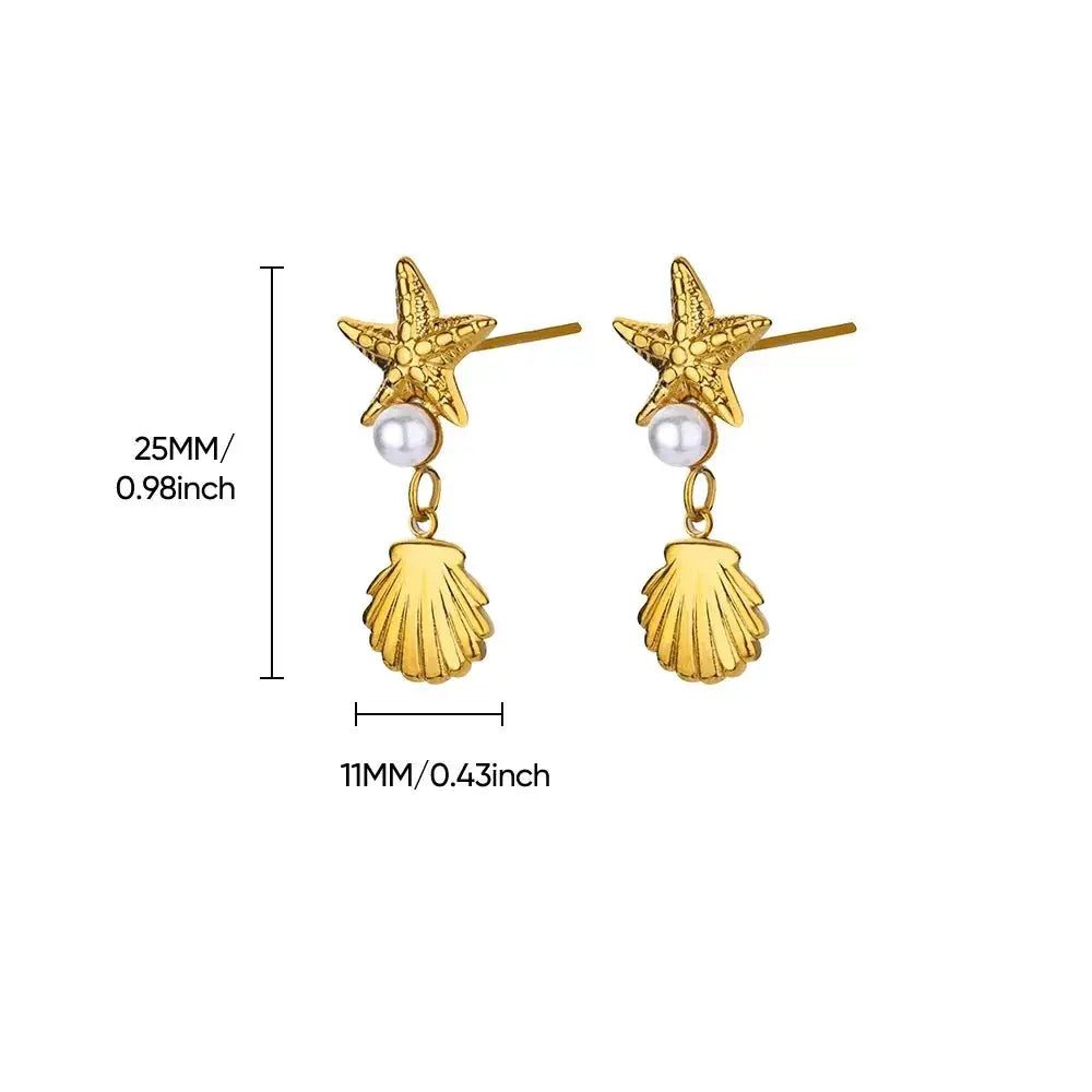 Vintage Summer Starfish Shell Stud Earrings Stainless Steel For Women Ocean Party Jewelry Gift 2025