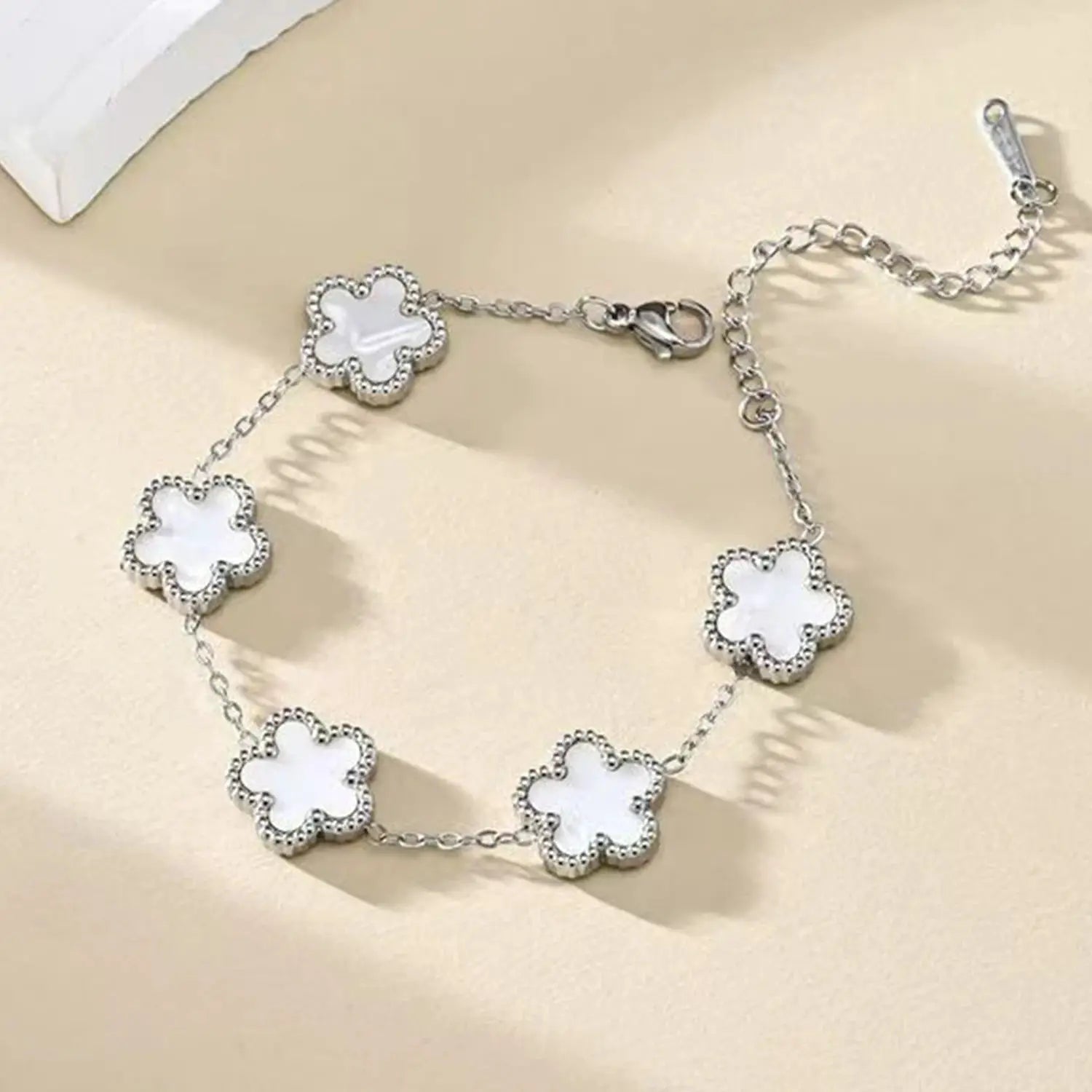 Adjustable Stainless Steel Bracelet Double Sided Five Leaf Clover Petals Gold Plated Women Fashion Jewelry