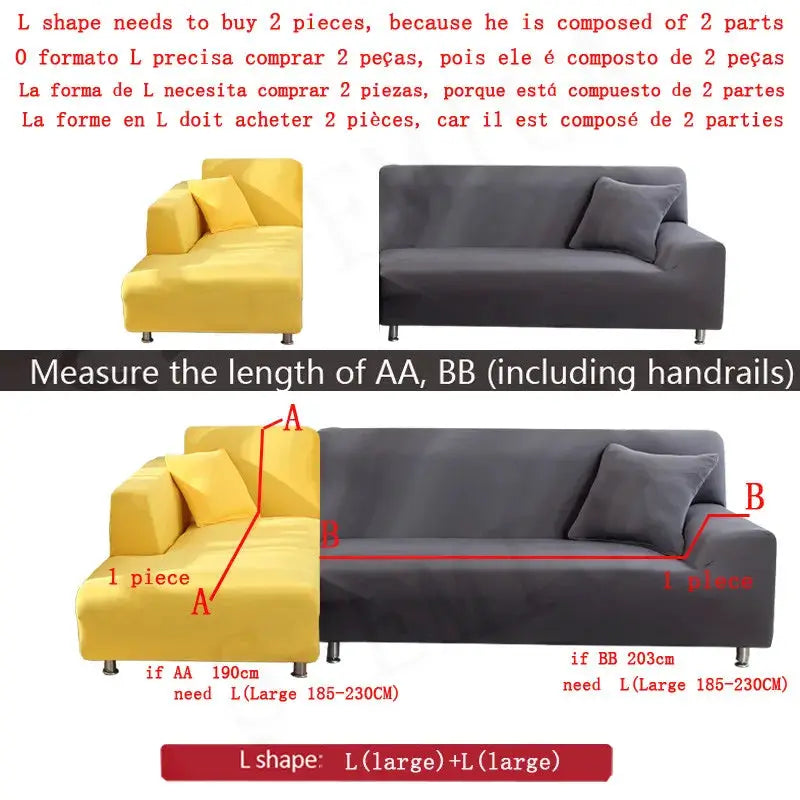 Sofa slipcover set for L-shaped couch, 2 pieces, waterproof, yellow and gray by Simples Market.