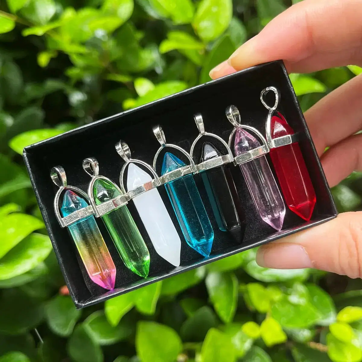 7 Piece Set Bullet Shape Healing Pointed Chakra Beads Crystals Glass For Jewelry Making And Home Decor