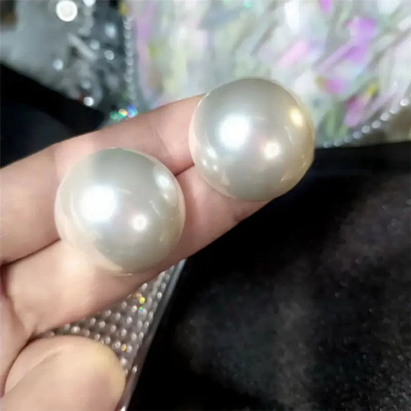 Pearl stud earrings, Simples Market, 2.0cm imitation round pearls, white pair