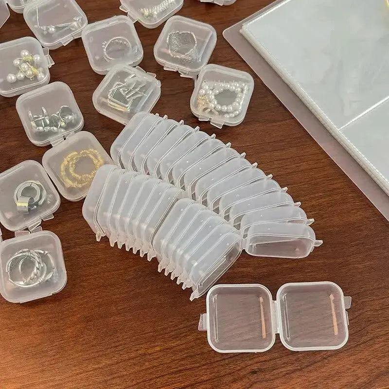Mini Transparent Plastic Jewelry Storage Box With Flip Top Lid Square Portable Jewelry Organizer For Earrings Display