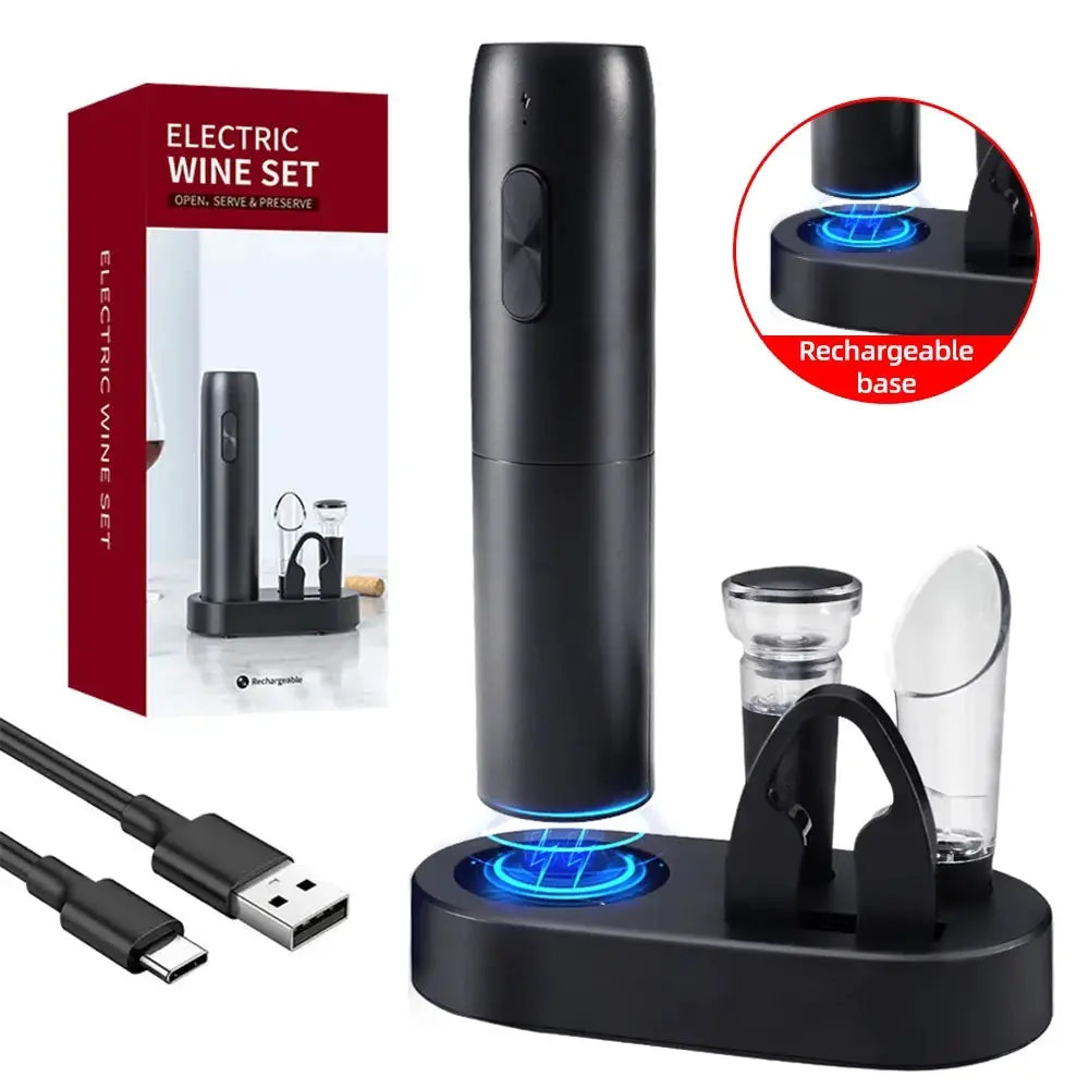 Electric Wine Bottle Opener Automatic Corkscrew Rechargeable With Charging Base For Red Wine Kitchen Accessories