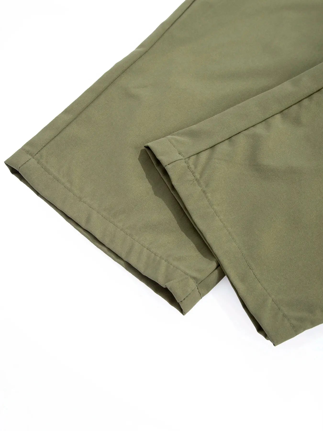 Men's olive green cargo pants with hemmed cuffs and durable stitching