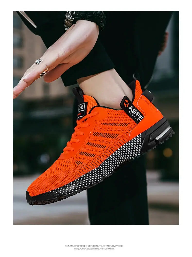 Men's running shoes by Simples Market, orange breathable mesh, lightweight athletic sneakers