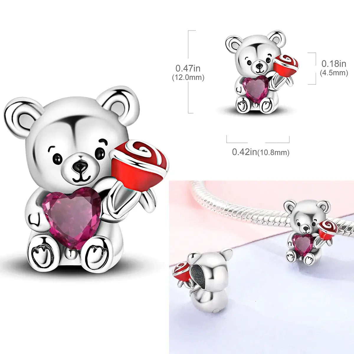 925 Sterling Silver Charms Bead Pink Butterfly Luminous Firefly Dangle Fit Bangle Bracelet Necklace DIY Jewelry