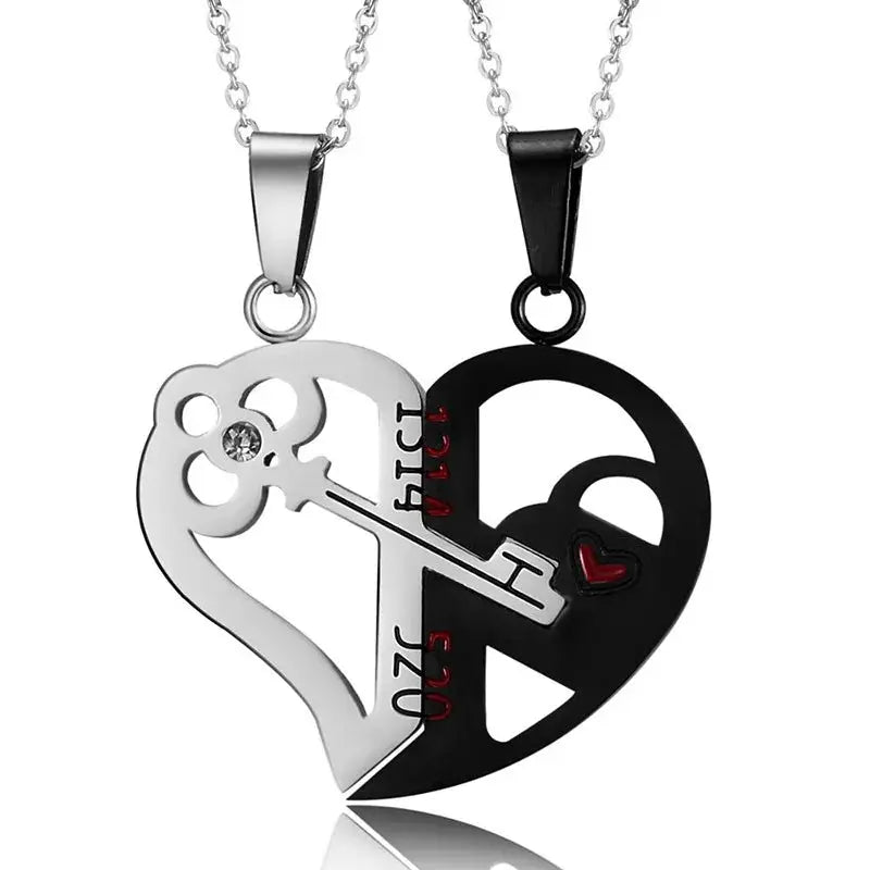 Couple Magnetic Heart Pendant Necklace Electrocardiogram Design Interlocking Hearts Valentines Gift