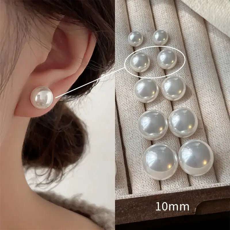 Pearl stud earrings, 10mm white cultured pearls, 925 sterling silver, Simples Market