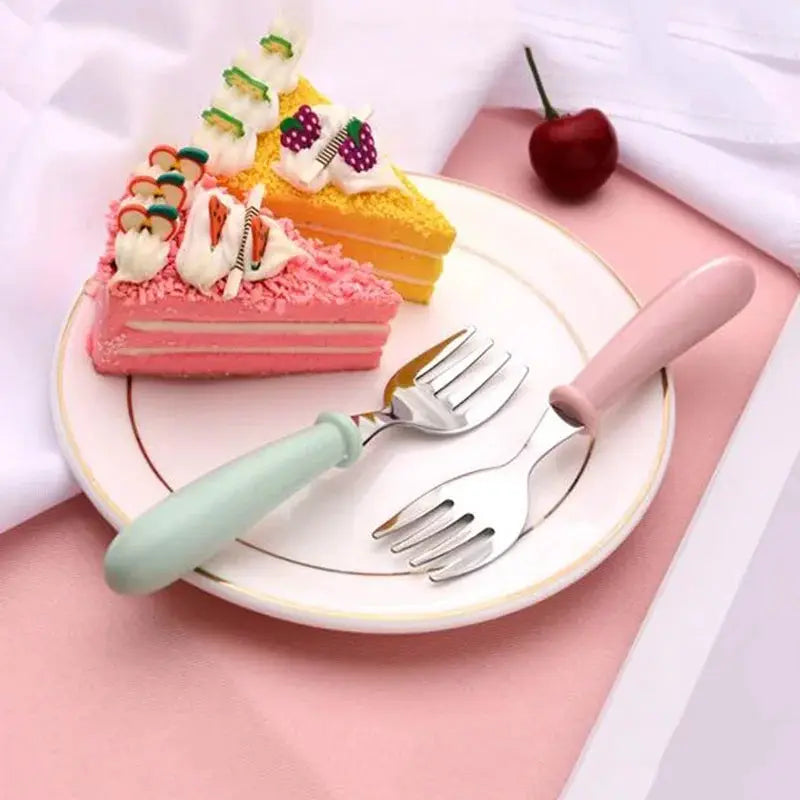 3 Piece Children Spoon And Fork Set Stainless Steel Portable Baby Feeding Utensils For Toddlers