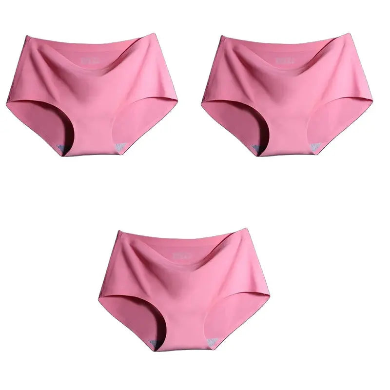 AOTOLK women's seamless panties 3-piece set XXL pink mid-waist breathable ice-silk underwear