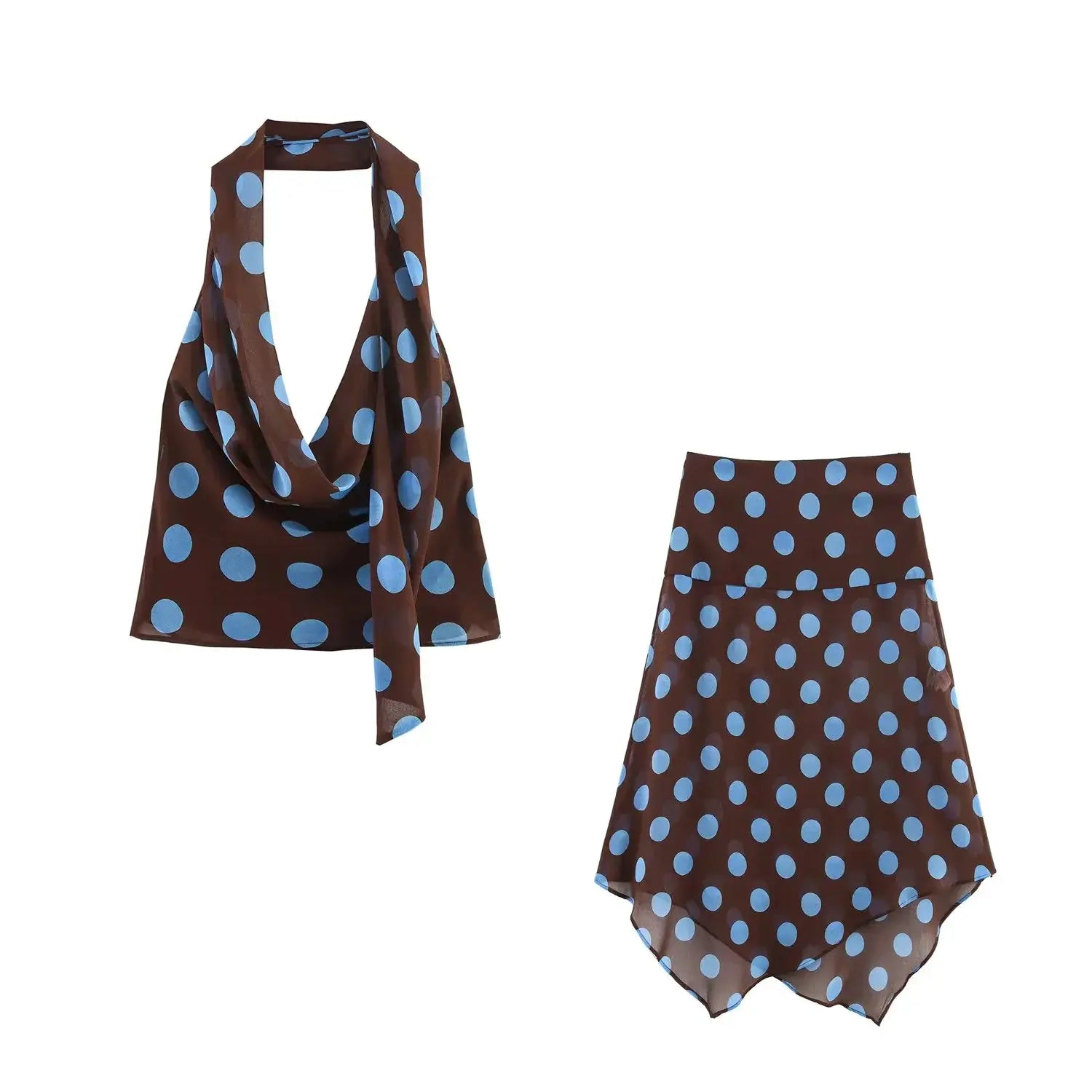 Polka Dot Midi Skirt Two Piece Set for Women Halter Top Beachwear 2026