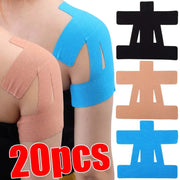 Kinesiology shoulder tape precut by Simples Market, 20 pcs; waterproof, breathable in blue, peach, black, beige.
