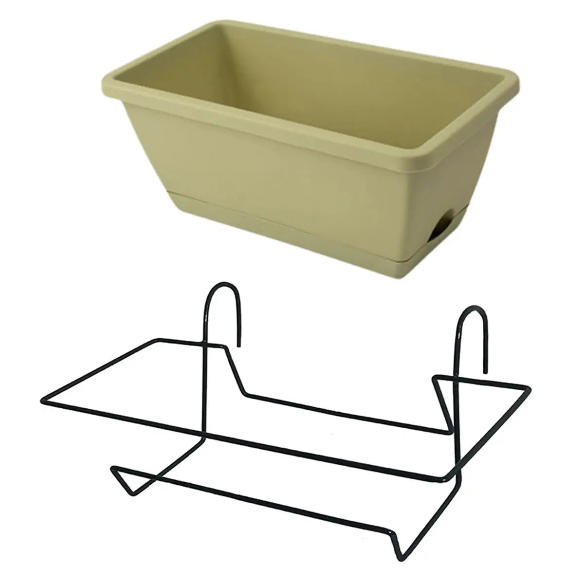 Plastic rectangular balcony planter set with tray and black metal hanging rack, Simples Market, 1 set.