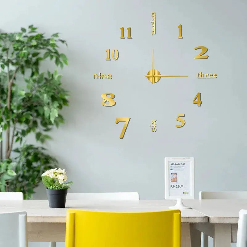 Large 3D number wall clock by Simples Market, gold-tone, soundless, 90-120cm
