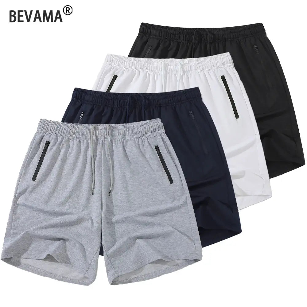 Men's workout shorts by BEVAMA, Simples Market, 5-color set with zip pockets and quick-dry fabric
