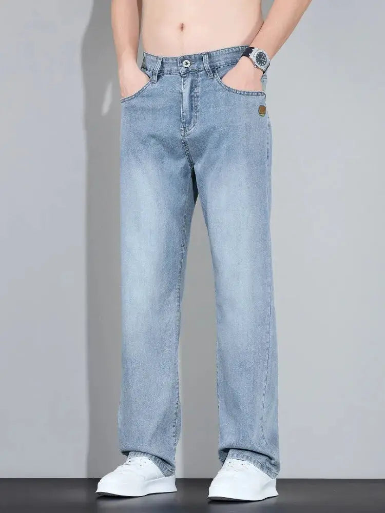 Simples Market men's light blue straight-leg denim jeans
