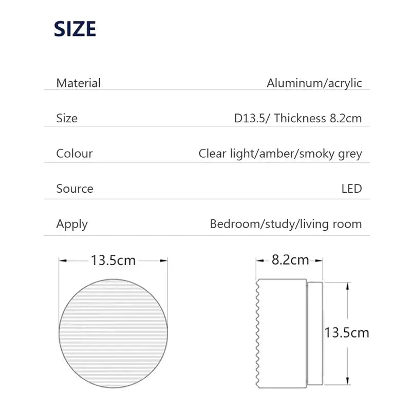 Simples Market modern LED wall lamp; smokey grey circular wall sconce with amber light, 13.5 cm dia.