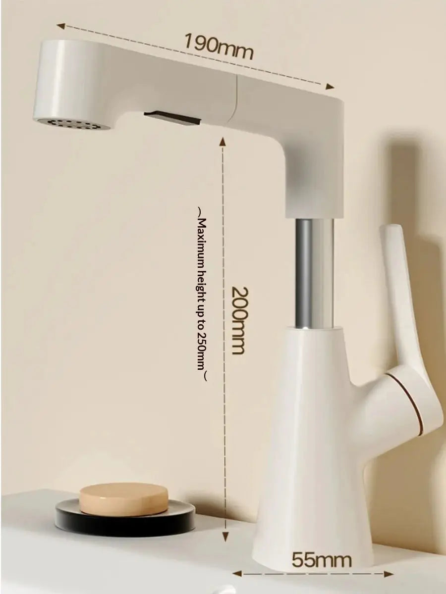 White Simples Market hair-washing bathroom faucet with pull-out spray and 360° rotatable mixer tap