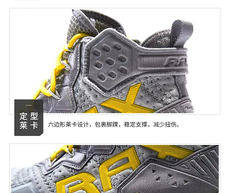 Rax men's waterproof hiking shoes, gray with yellow laces and accents, breathable outdoor trekking sneakers.