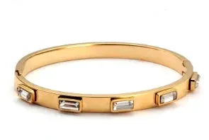 Geometric Stainless Steel Cuff Bracelet For Women With Adjustable Fit And Gold Color Plating