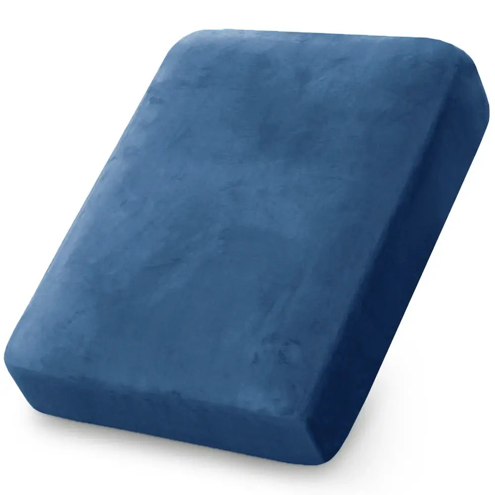 Velvet blue patio sofa cushion cover; stretchy, removable seat cushion case
