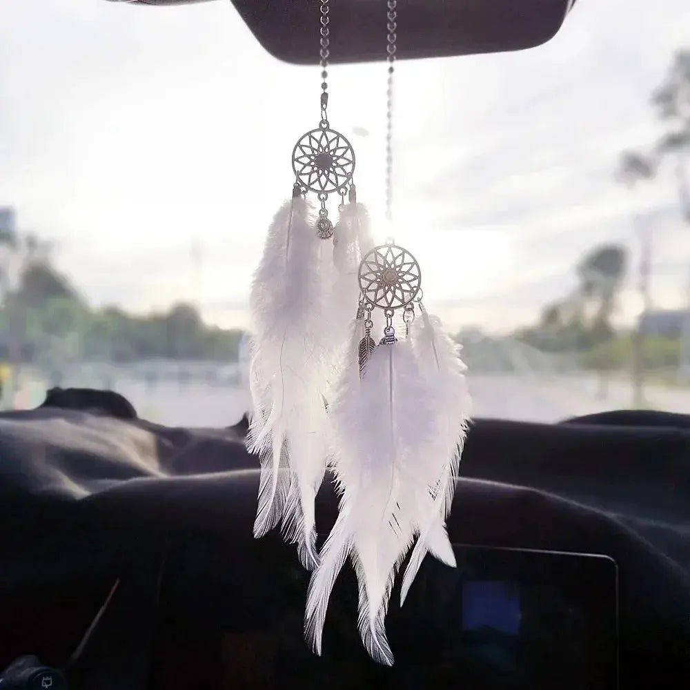 Feather Mirror Car Pendant For Girls Lucky Dream Catcher Ornament Car Interior Decor Hanging Charm - Simples Market