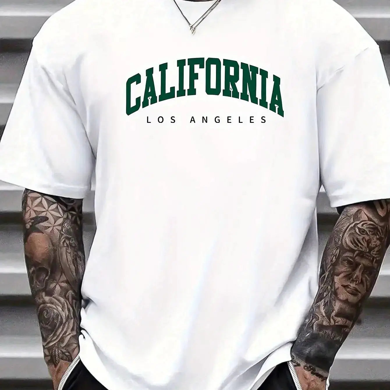 Summer Men's 100 Percent Cotton Casual T Shirt Loose Fit Short Sleeve Round Neck California Letter Print