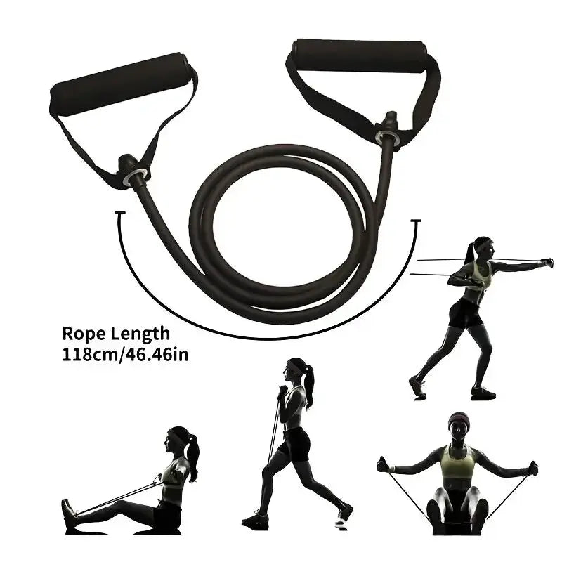 Resistance bands with handles by Simples Market, 118 cm loop, black home fitness equipment.