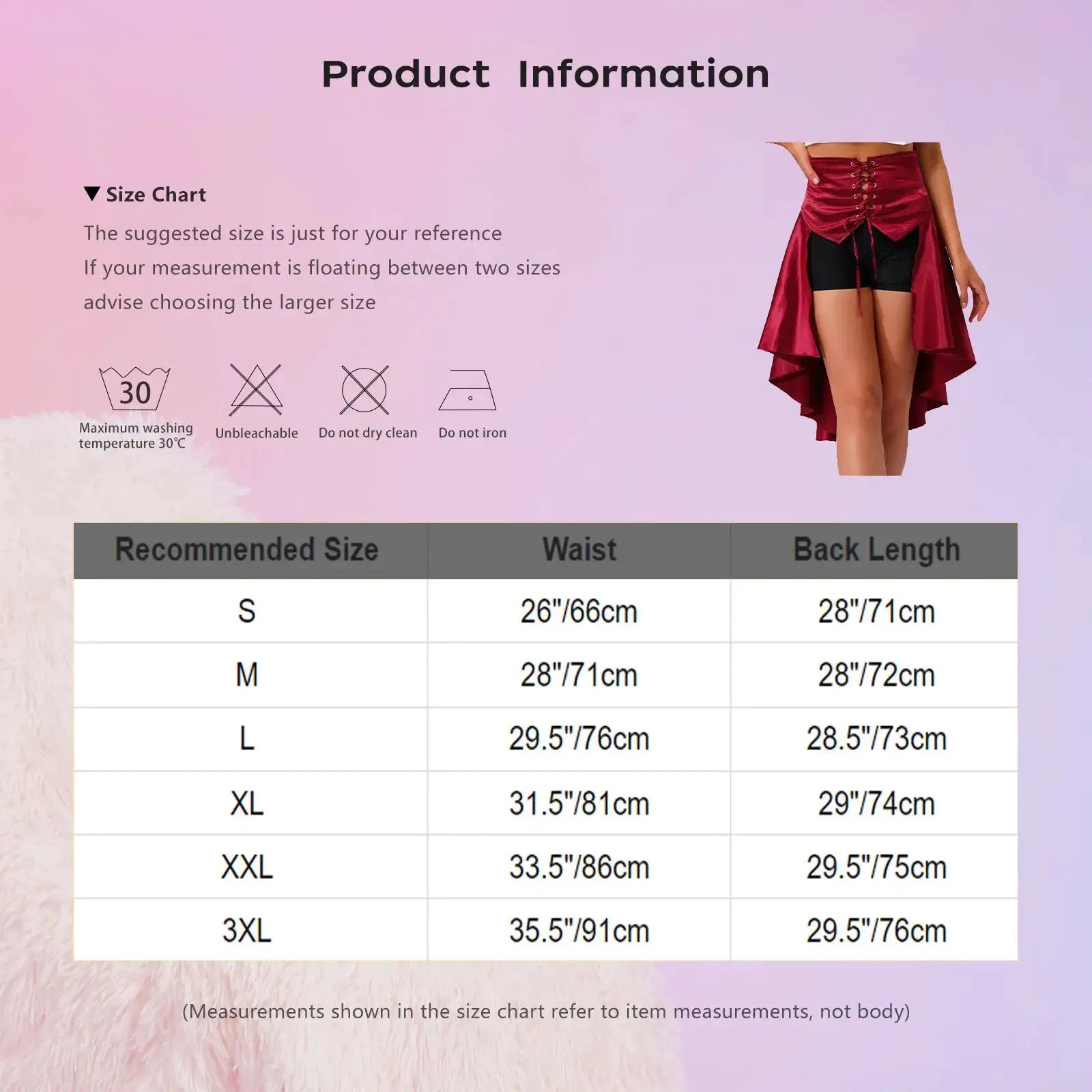 Simples Market womens gothic steampunk satin pirate skirt with front lace-up, tiered irregular hem in red.