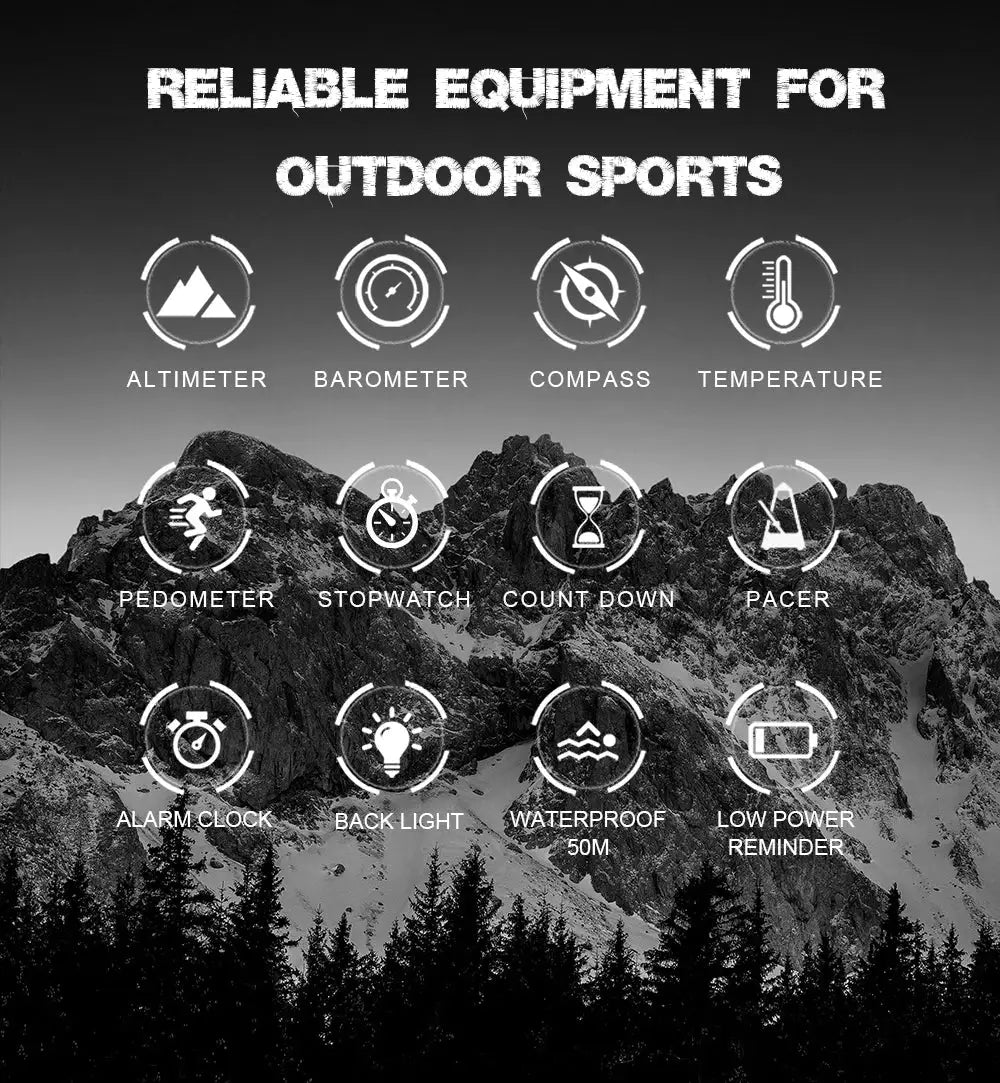 NORTH EDGE APACHE-46 men’s digital outdoor watch grayscale graphic with altimeter, barometer, compass and 50m waterproof