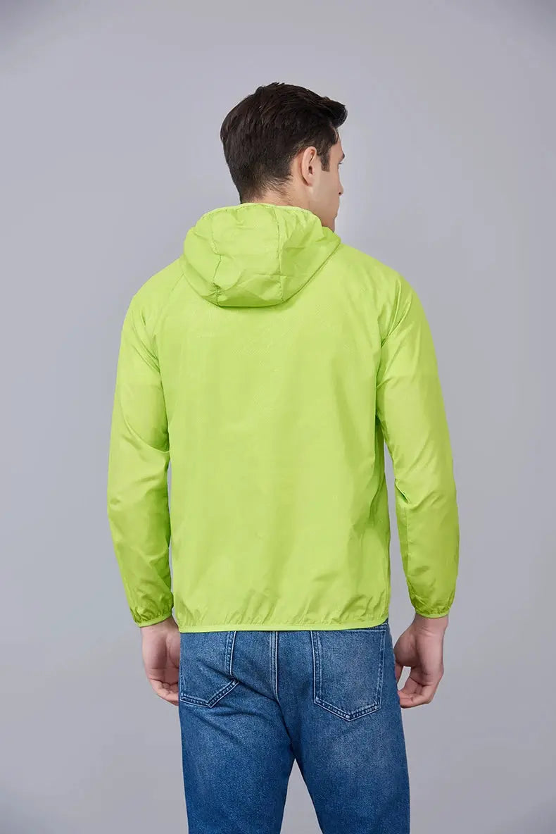 JNLN unisex hiking jacket with hood; neon lime waterproof windbreaker, Simples Market