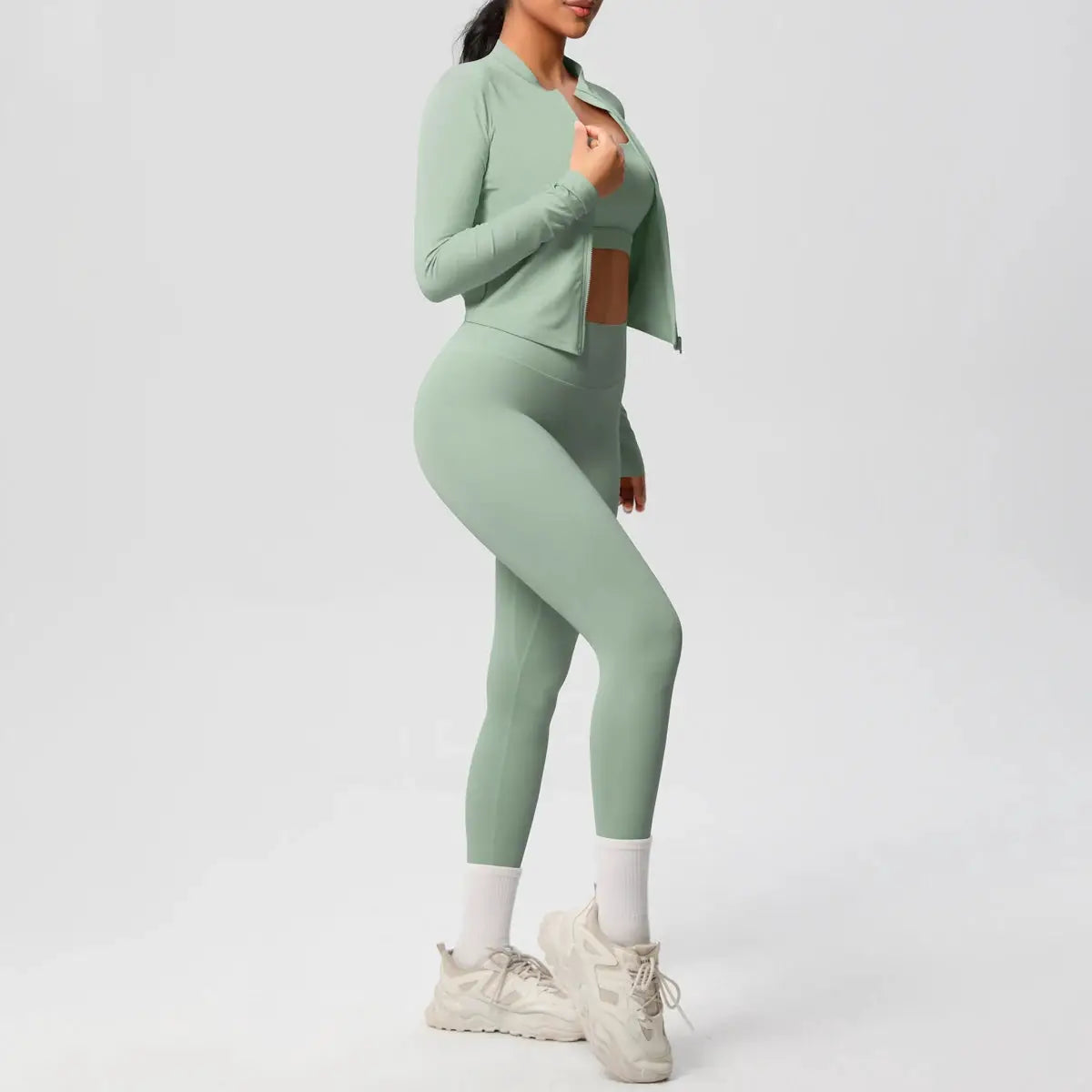 3 Piece Yoga Set for Women Sports Bra Zipper Jacket Leggings Gym Wear