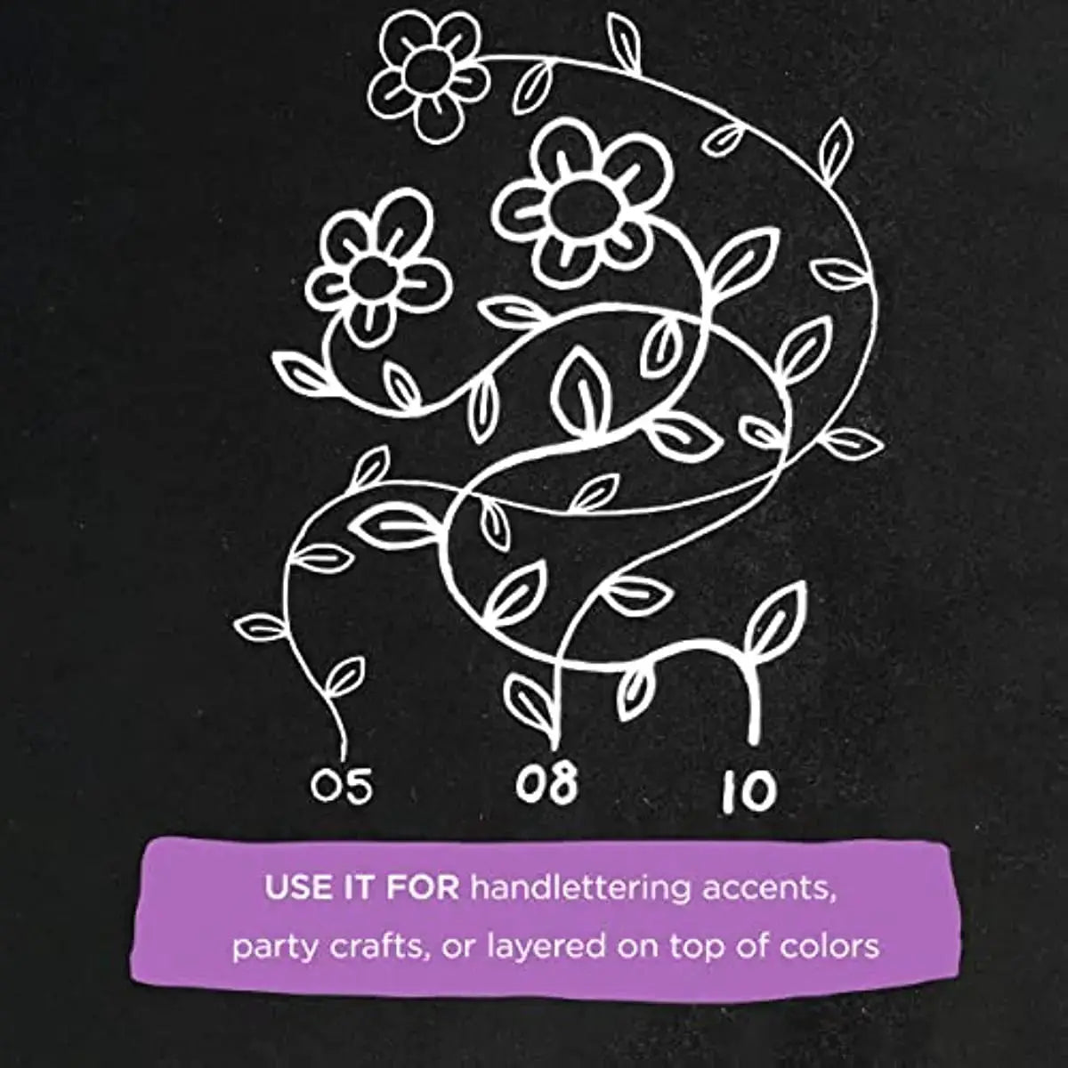 Sakura Gelly Roll white ink gel pen set for journaling and art on a black chalkboard background