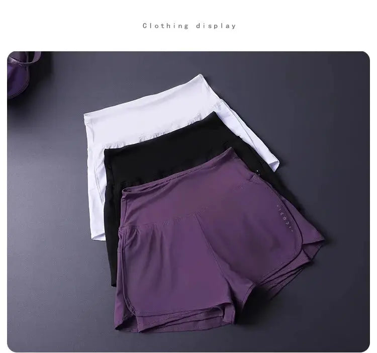 Women's 2-in-1 shorts with pockets, lightweight breathable athletic shorts in purple/black/white (3 pairs) Simples Market