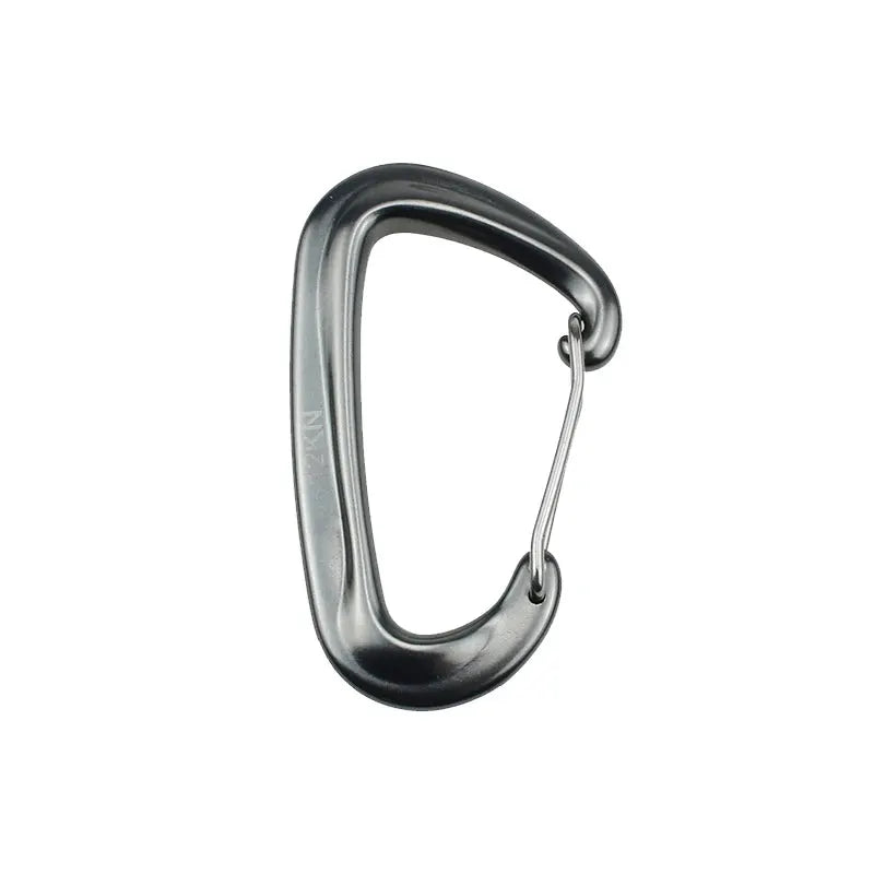 12KN small climbing carabiner D-shape metal keychain, silver-gray with wire gate