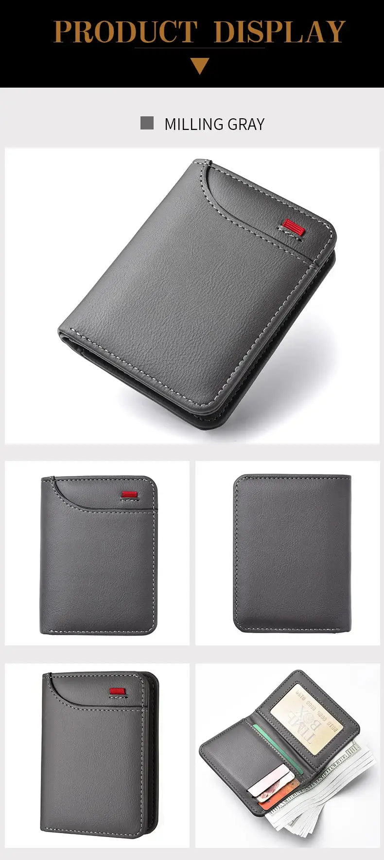 Simples Market men's vertical card wallet in milling gray leather; multi-card slots, compact design