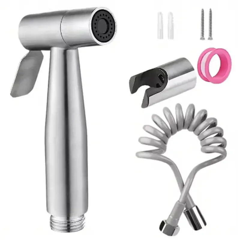 Stainless steel high-pressure handheld shower kit with 4.8-inch hose and wall bracket by Simples Market