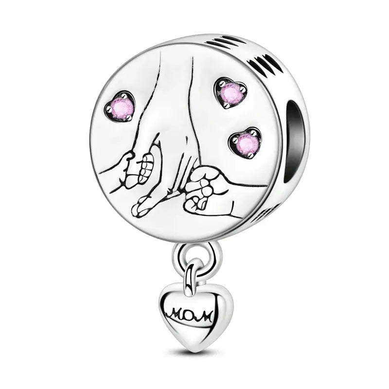 Mother's Day 925 Sterling Silver Heart Charms Beads Dangle For Bracelets Love Mom Jewelry Gift