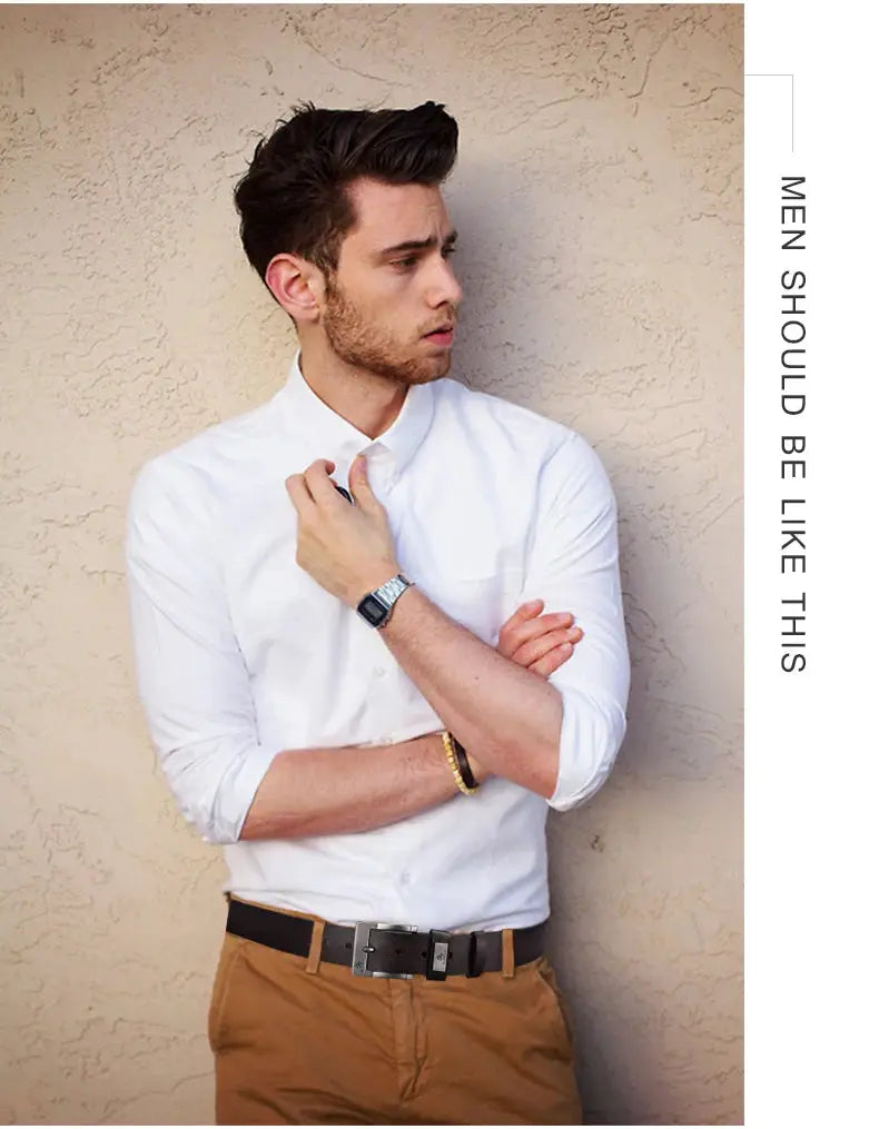 New Trend Men's Buckled Leather Belt With High Quality Split Leather And Sturdy Metal Buckle For Casual Or Business Wear