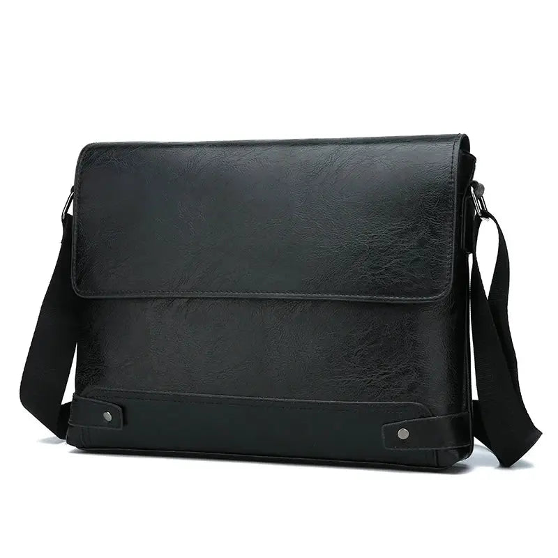 Shoulder bag by Simples Market, black leather men's crossbody business bag with large capacity