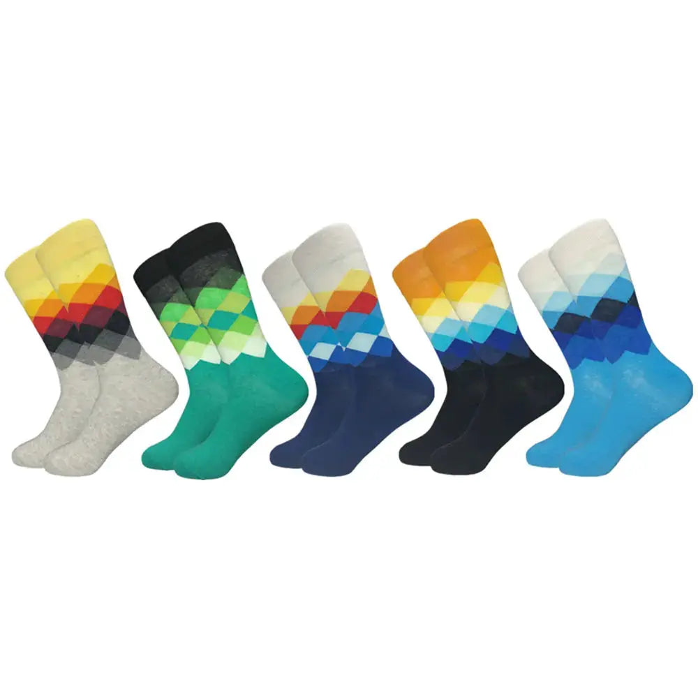 5 Pack Novelty Men's Cotton Crew Socks With Colorful Pattern Funny Happy Fashion Dress Socks
