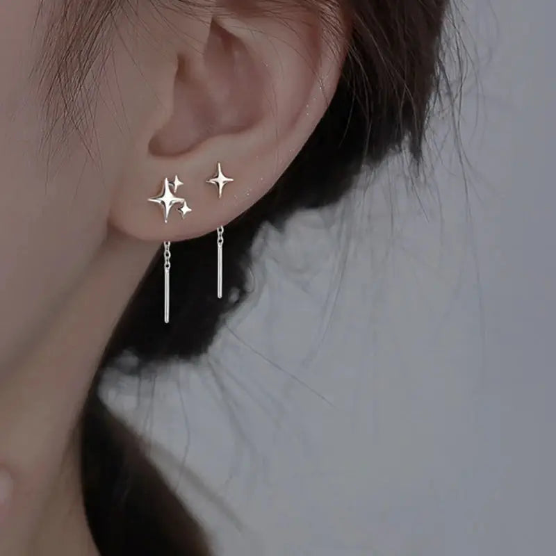 New Korean Style Star Drop Earrings With Tassel Chain Ear Wires For Women Jewelry